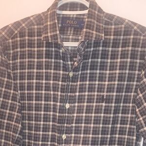Polo by Ralph Lauren Men's Black Gray & White Plaid Checkered Button Down Shirt